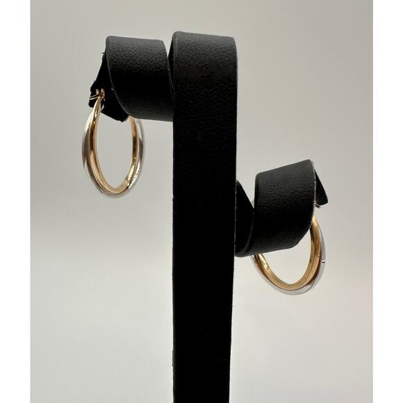 Ralph Lauren 14k RL Signed White And Yellow Gold Hoop Pierced Earrings 1.43grams